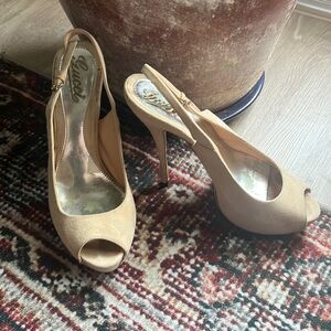 Gucci suede peep toe sling backs